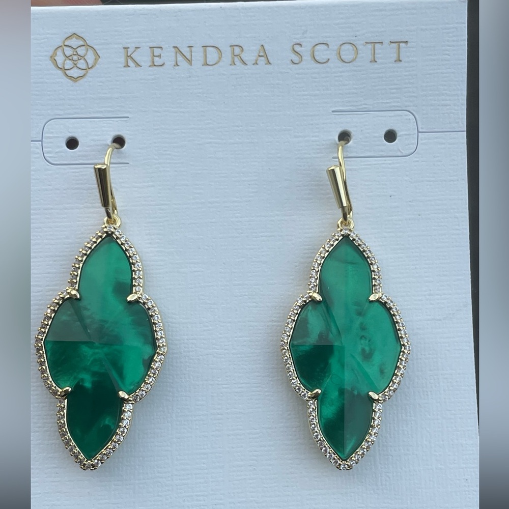 NWT- Kendra Scott Abbie Pave Framed Stone Drop Earrings